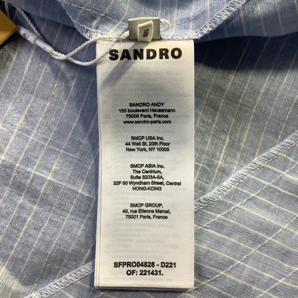 Sandro Nathalie Blue White Pinstripe Linen Lace Midi Dress Size 40 NWT - Picture 7 of 16